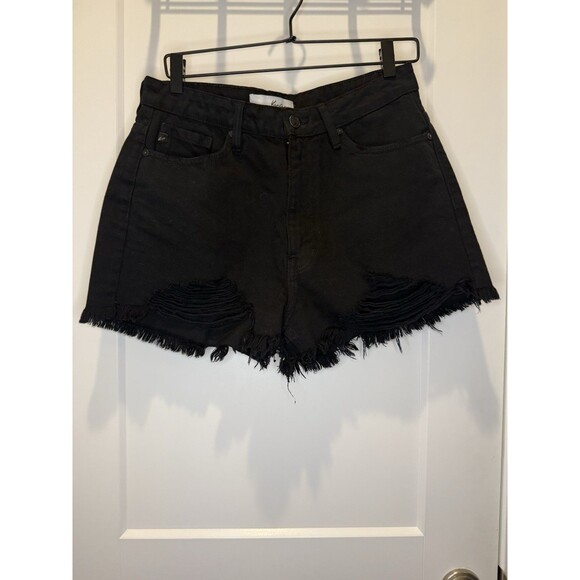 NWOT KanCan Estillo black cutoff denim shorts high rise Large distressed 31 - Picture 2 of 8